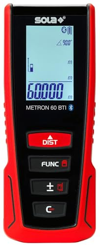 SOLA METRON 60 BTI - Laser Entfernungsmesser 60m – Distanzmesser Laser mit Neigungssensor und Malerfunktion - Bluetooth Datentransfer - Laser Messgerät mit 10 Messfunktionen und Li-Ion Akku – IP54