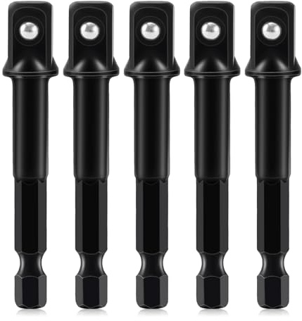 TAHULIK 5PCS 3/8 Impact Adapter, 1/4 to 3/8 Drive Adapter, Black Drill Socket Adapter For Impact Driver Automotive Diy Extension Socket Driver Bits, Handle Nut Driver and Drills