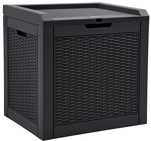YITAHOME 118L Rattan Outdoor Storage Box, Waterproof Resin Deck Box with Lockable Lid & Handles, All-Weather Garden Storage for Cushions, Pool Accessories & Tools, Black