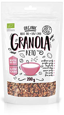DIET-FOOD Keto Granola Proteinreich Fettreich Glutenfreies Granola Frühstück Müsli Low Carb Non-GMO Snack Ohne Zuckerzusatz 200 g 1er Pack