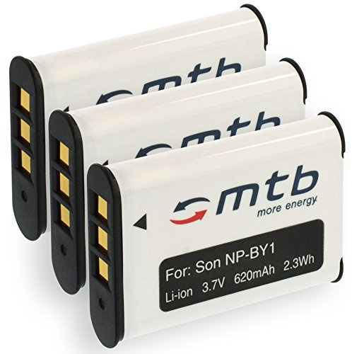 3 Akkus NP-BY1 NPBY1 für Sony HD Action Cam Mini AZ1 mit Wi-Fi/HDR-AZ1 (KIT), AZ1VR [Li-Ion / 3.6V / 620mAh]