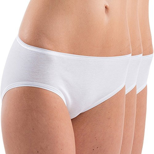 HERMKO 5031 3er Pack Damen Midi-Slip aus 95% Baumwolle + 5% Elastan, Farbe:weiß, Größe:44/46 (L)