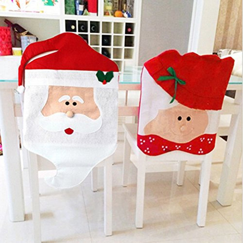 Eleery 2er Weihnachtsmann Red Hat Stuhlhussen set Deko für Weihnachtsfest Ferien Stuhl Weihnachten Cap Sets Stuhlabdeckung Tisch Weihnachtsdekoration (Frohes Weihnachten)