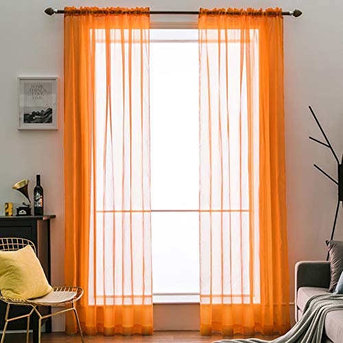 MIULEE Voile Vorhang Transparente Gardine aus Voile Einfarbig Stangendurchzug Transparent Wohnzimmer Luftig Dekoschal für Schlafzimmer 2er Set 175 x 140cm (H x B), Rod Pocket Orange