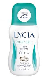 Lycia, Pure Talc Deodorante Roll On con Antibatterico e Fragranza al Profumo di Talco e Fiori di Cotone, Efficacia fino a 48H, Senza Alcool, 50 ml