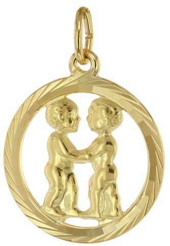 trendor Sternzeichen Zwilling 333 Gold Anhänger Ø 16 mm modischer Tierkreiszeichen Anhänger aus Echtgold für Damen und Herren, elegante Geschenkidee, 39000-06