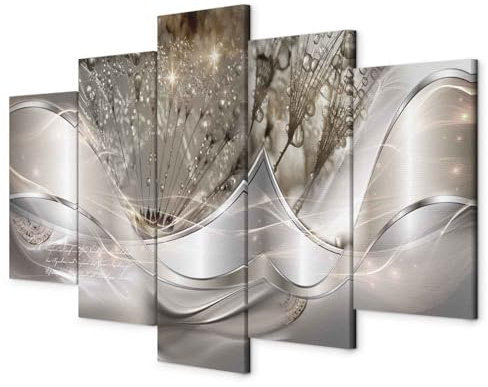 murando - Wandbilder XXL Abstrakt Blumen 150x75 cm 5 tlg - Wand Deko Bild Leinwand Groß Wandbild Bilder Wohnzimmer Schlafzimmer Kunstdrucke - Pusteblume Natur Grau Beige Glamour a-C-0087-b-n