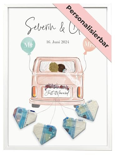 Personalisiertes Geldgeschenk Hochzeit – Hochzeitsgeschenke für Brautpaar – Hochzeitsgeschenk – Gastgeschenke Hochzeit Geldgeschenke Verpackung als Hochzeitsauto Rosa - Spardose geldHochzeit