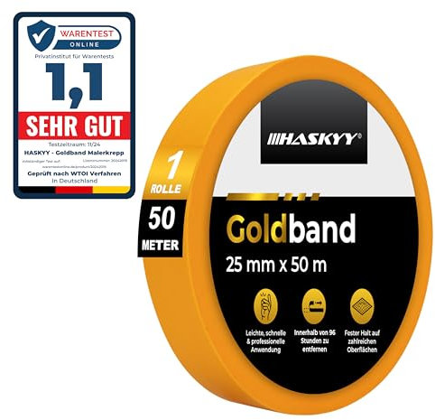 Cinta de Pintor 25mm x 50m - rollo de cinta de carrocero pintura, masking tape - Enmascarar Paredes de Precisión Cinta Adhesiva no Deja Residuos