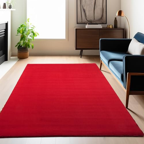 Carpetsale24 Waschbarer Teppich Kurzflor Läufer 80x150 cm Rot Modern Einfarbig Weich rutschfest Pflegeleicht Maschinenwaschbar für Flur Eingang Küche Schlafzimmer