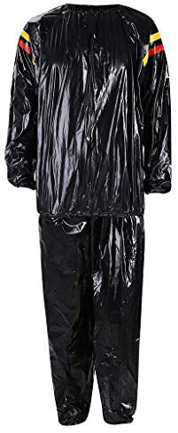 LOIJMK PVC Fitness Kleidung Sport Rot und Gelb Schwitzen Sauna Kleidung Abnehmen Anzug Jungen Weste Anzug (Black, XXXXL)