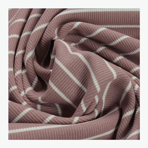 Stoff am Stück 0,5 Meter Stoff Baumwolle Elastan Rib Jersey Streifen rose off-weiß Rippenjersey Rippenstrick