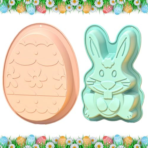Ostern Silikonform Hase und Ostereier, 2 Stück Silikon Backform Ostern Schokolade Ei Form, Ostereier Backform Kuchenform, Backen für Osterdekorationen, Süßigkeiten, Kuchen, Gelee (Grün A)