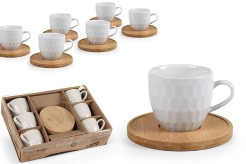 Gicos Set 6 Tazzine Tazze da Caffè con Piattino in Bamboo