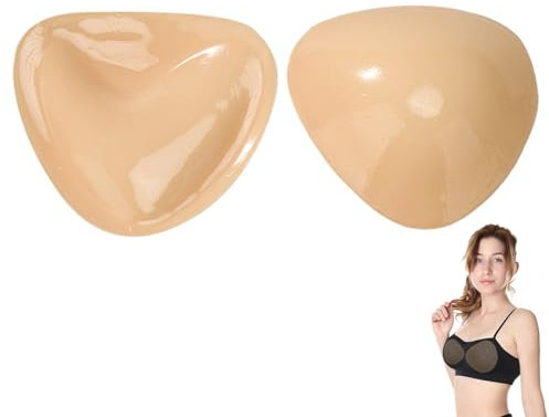 Annizhty Double Sided Sticky Bra Push Up 2PCS Boost Cups Adhesive Push Up Inserts Pads Waterproof Triangle Silicone Chicken Fillet Sticky Bra Pads Inserts for Women Girls, C Cup Yellow