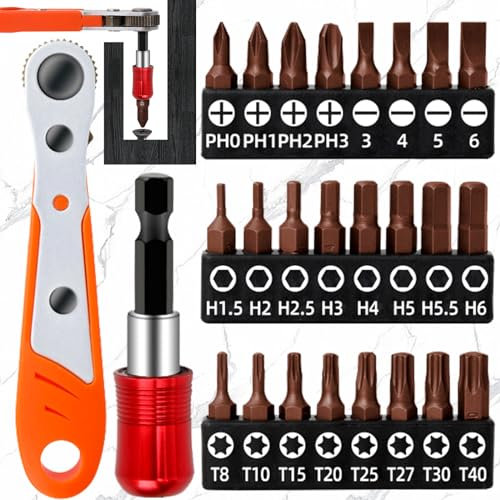 Truee Set 26 Pezzi Chiave a Cricchetto 1/4, Cacciavite Angolare e Offset Con 24 Punte Diverse (1/4 Pollici)