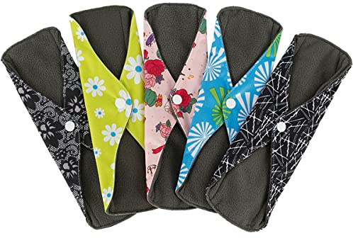 5 Pack Reusable Sanitary Towels Pads with Bamboo Charcoal, Waterproof Menstrual Absorbent Pads for Medium,Heavy Flow Night Washable Cloth Menstrual Sanitary Towels (5PCS (Colorful))