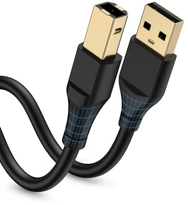 HP Printer Cable 6ft, Square USB A to USB B Cable for Printer/Scanner Epson, HP, Canon, Brother, Ethernet Print Smoothly Connect to Computer/Laptop/Pc - USB 2.0 Type B Impresora Midi Long Cord, 6 Foot