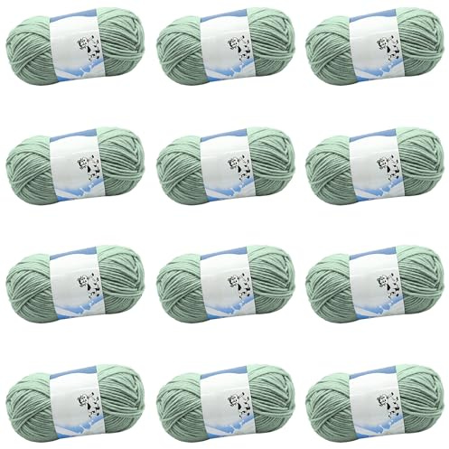 600 g handstickgarn, 12 x 50 g virkgarn, 100 % bomull, garn för virkning, mjukt virkgarn (grön)