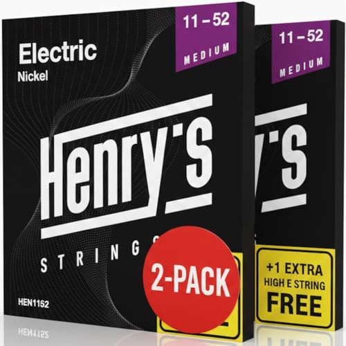 Henry’s Electric Guitar Strings 11–52 (2-Pack) – Nickel-Plated Steel Strings – Stable Tuning & Powerful Tone – Extra E1 Strings + 3 Guitar Picks – Medium Gauge Electric Guitar Strings Set