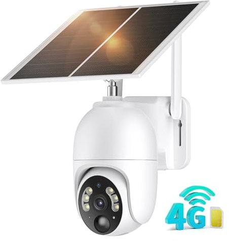 PESAIR 4G LTE Caméra Surveillance Solaire avec Carte Sim Extérieur, 2K HD IP Caméra sans Fil avec Panneau Solaire, Vision Nocturne Coloré et Détection PIR, Imperméable IP66