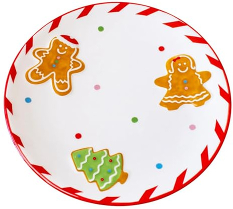 Carousel Home 20cm Round Ceramic Gingerbread Christmas Plate | Festive Serving Dish | Xmas Tableware Snack Plate