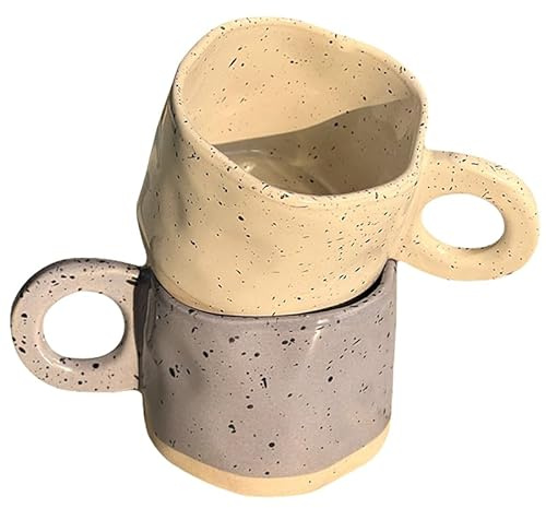 All-Pie Handmade Style, Korean Style Ceramic Mug, 11 oz/320ml, Set of 2, Coffee Cup White Purple
