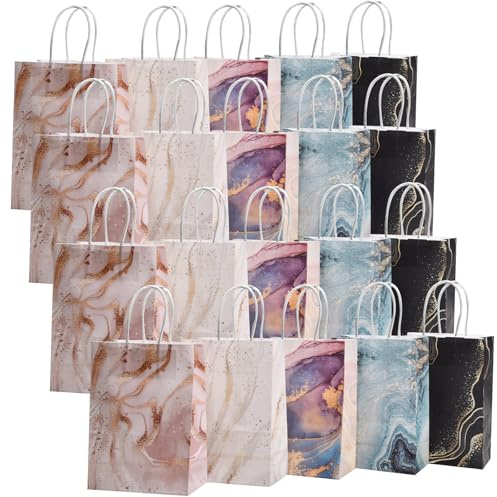 20 Pezzi Sacchetti di Carta, Piccoli per Feste con Manici, Buste Regalo Resistenti, Sacchettini Kraft, Borsa, Borse di Regalo con Manici, per Matrimoni, Regalo e Feste, Compleanni, Baby Shower