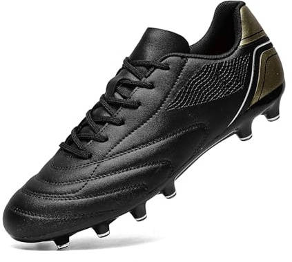 HaloTeam Scarpe da Calcio Uomo Spikes Tacchetti Professionale Scarpe da Allenamento Leggero Antiscivolo Scarpe da Calcetto,Nero Oro,EU 44