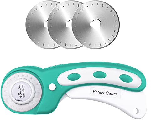 Comzantor Cortador Giratorio 45mm, Cuter Rotatorio con 3 Cuchillas Circular de Repuesto, Rotary Cutter, Cúter Rotativo Tela, Cortar Herramienta de Corte para Cortar Tejidos, Tarjetas, Cuero, Papel