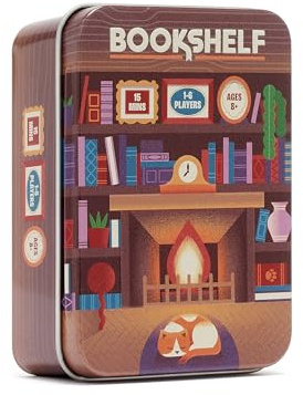 Alley Cat Games Bookshelf Ages 8+ | 1-6 Players | Cooperative Stacking Game | Skill & Balance Card and Book Tower Game in Travel Tin | Cooperative Tabletop Challenge