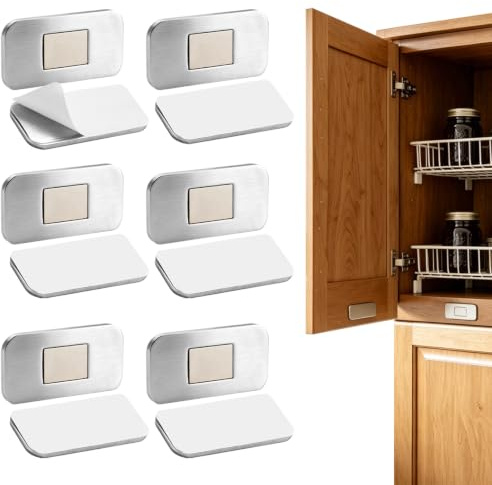 6 Pack Magnetic Door Catch Door Magnets for Internal Doors Cupboard Magnets for Doors Adhesive Quiet No Drill Thin 0.2 Inch Drawer Latch Keeps Cabinet Wardrobe Closed Tight Stick and Lock Quick