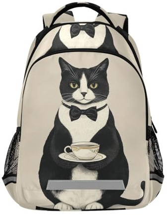 KLL Sac à dos motif chat serveur café pour filles et enfants de 8 ans avec grands sacs à livres pour l'école de 5e année, garçons et filles, mochilas escolares para ni?os