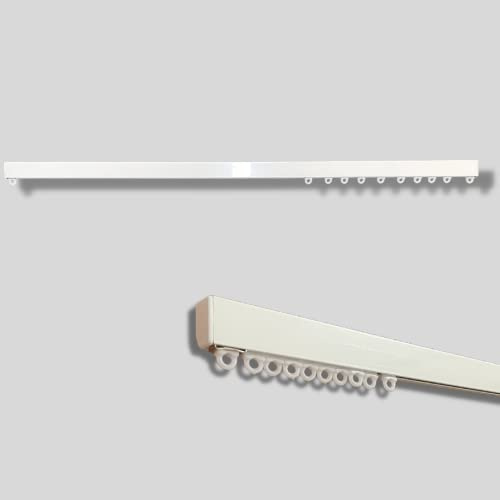 TENDAGGIMANIA Binario per Tende a Soffitto Parete -L. 200 CM - Zineffa Riloga Scorritenda Lineare in Alluminio Bianco, Movimento MANUALE - Completo di tutti gli accessori - Personalizzabile
