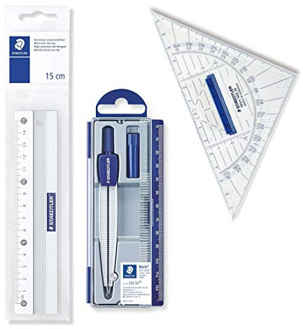 Staedtler 563 15 Lineal Metall, 15cm (Lineal + Zirkel + Geodreieck)