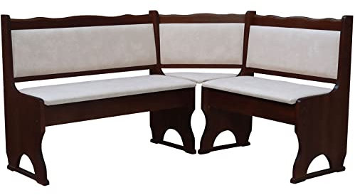 k koma Imbottitura Panca angolare in legno di pino, colore noce con imbottitura in legno massello – ecopelle beige (140 x 180)