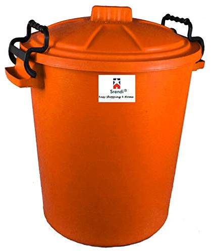 Srendi® 50L Plastic Bin/Waterfroof/Rodent Proof/Ideal for Outdoor/Animal Feed/Food/Storage/Flour Locking Lid (Orange)