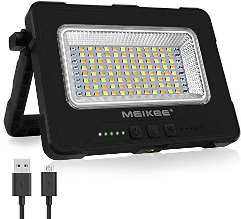 MEIKEE Rechargeable LED Spotlight, Portable Battery LED Spotlight, 10000 mAh Solar USB Charging, 3 Temperatures Colour, 5 Brightness, SOS, IP65, with Handle and 2 Magnets, Camping Light for Emergency,