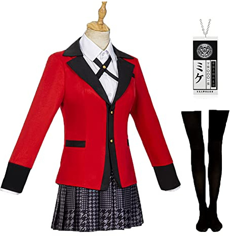 Formemory Kakegurui Cosplay Uniform 6PCS Runa Yomozuki Cosplay with Necklace Yumeko Jabami Halloween Anime Cosplay Costume School Girl Outfit Women (Jabami Yumeko, M)