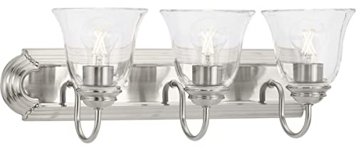 Progress Lighting Clear Glass 24 in. 3-Light Brushed Nickel Transitional Vanity Light with Clear Glass for Bathroom