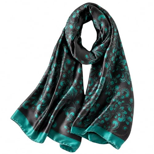 MAIRY Scarf Women Men UK Floral Lightweight Long Silk Scarves for Ladies Black Satin Shawls and Wraps - 180054