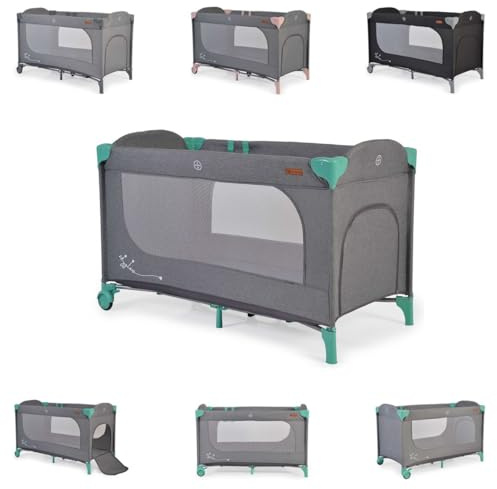 Cangaroo Reisebett Skyglow Laufstall 2 Räder mit Bremsen Matratze Seiteneingang, Farbe:grün