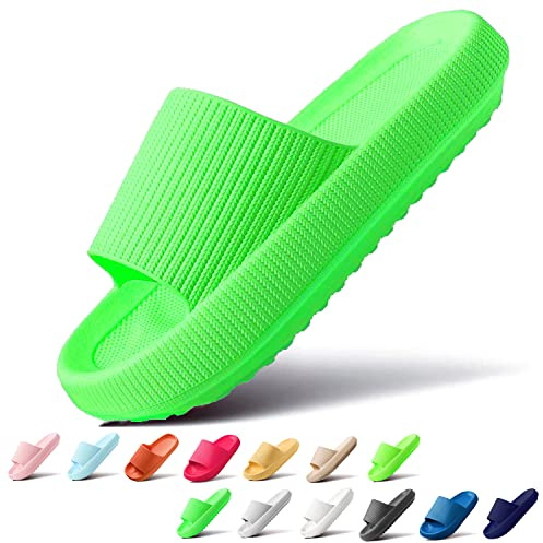 Sumvov Claquettes Femme Chausson Homme Confortables Pantoufles Semelle Épaisse EVA Cloud Slippers Séchage Rapide Claquette Douche Antidérapant Chaussons de bain/de plage(Vert vif,36/37 EU)