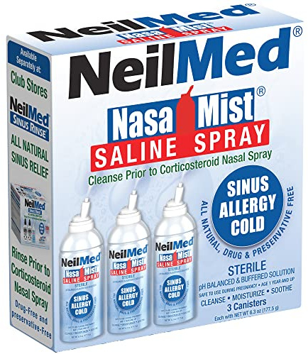 NeilMed NasaMist Isotonic Saline Spray. Soothe, Moisturize and Cleanse Using Specially Designed tip. 177mL. Contains 3 NasaMist canisters