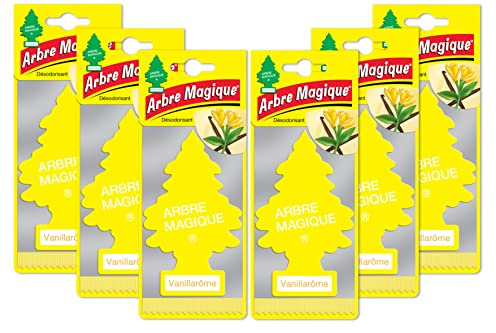 Little Trees Kit of 6 Arbre Magique Vainillarôme Perfumed Air Freshener Super Long Lasting Scent for Car, Home, Office, etc, Yellow