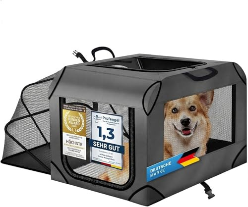 all Pets United® Hundtransportbox Hopfällbar - 63x43x40 cm Oxford Nylon | Transportväska för hund & katt - bil, tåg, flyg - sidovägg fälls ut för mer utrymme - vattenavvisande