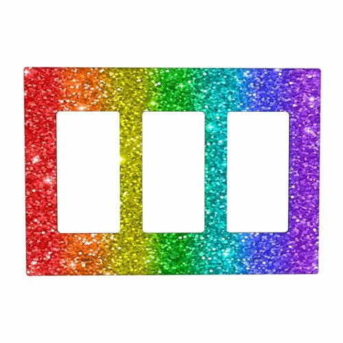 Moslion Lichtschalter-Abdeckung, Regenbogenglanz, dreifach, bunt, glitzernd, Konfetti, Glitzer, 3-fach, Dekorateur, Lichtstecker-Schutz für Zuhause, Küche, Schlafzimmer, Büro