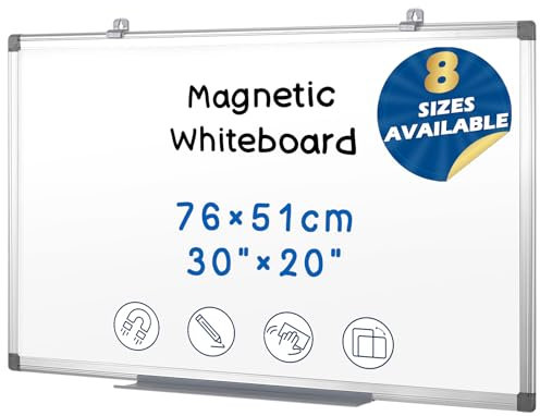 SwanSea Whiteboard Magnetisch 76x50cm, Magnettafel Groß, Magnetwand mit Alurahmen für Schule, Wohnung und Büro,Weiß