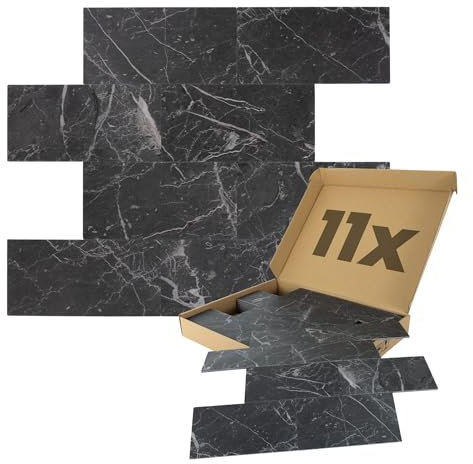 Dalsys Wandpaneele selbstklebend Marmoroptik 1m², 11 Stück Anthrazit Wandverkleidung feuchtigskeitsbeständig, Premium Qualität für Bad und Küche