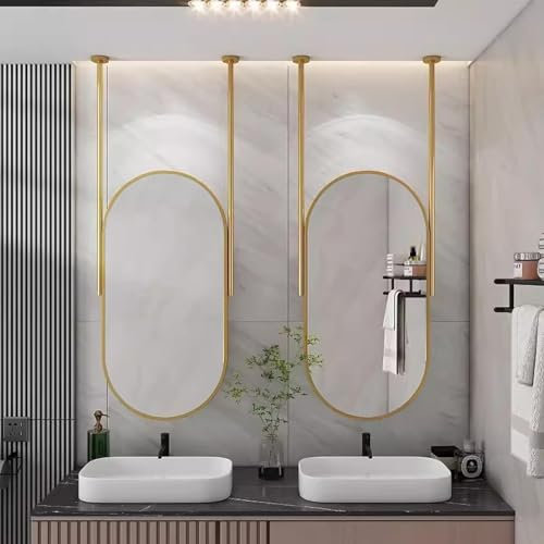 Espejo Ovalado para Colgar en el Techo, para Entrada, Sala de Estar, baño, Lavabo, Espejos de tocador con Doble Brazo y Marco de Metal para decoración del hogar (Size : 50cmx70cm)